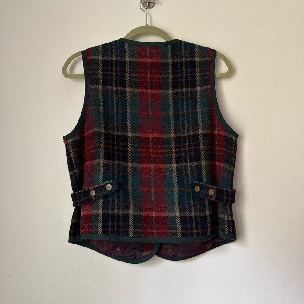 Vintage 90s Talbots Petites 100% Wool Vest in Green Plaid, Size S Petite - Picture 8 of 16